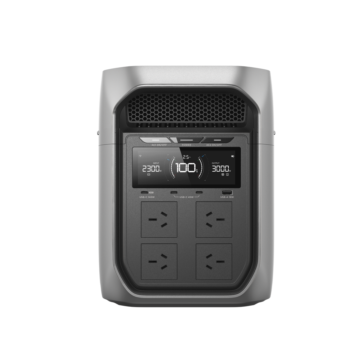 Portable power station with digital display and four New Zealand plug sockets