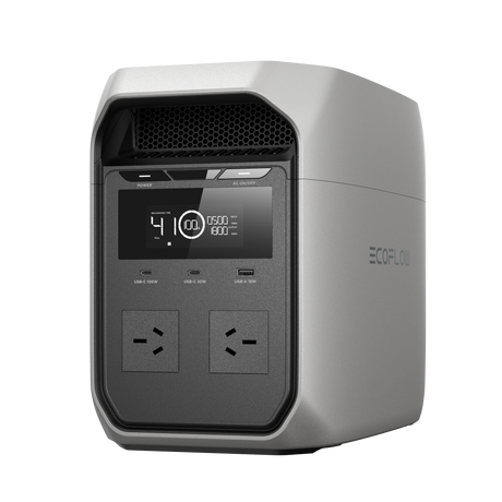 EcoFlow portable power station with digital display and multiple charging ports