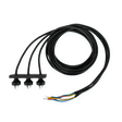 Black electrical cable with multiple connectors on a white background