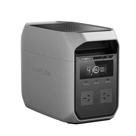 EcoFlow portable power station with digital display and multiple USB outlets