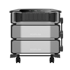 Stack of EcoFlow power stations on a white background