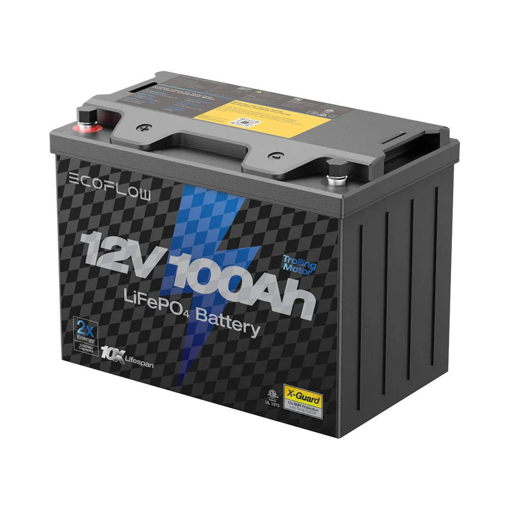 EcoFlow 12V 100Ah battery on a white background