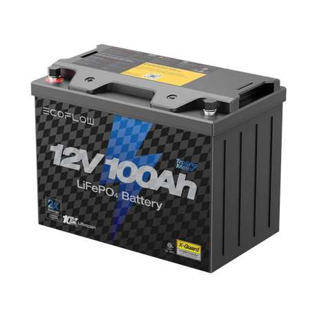 EcoFlow 12V 100Ah battery on a white background