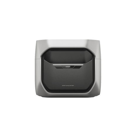 Portable smart extra battery unit with sleek gray design on white background