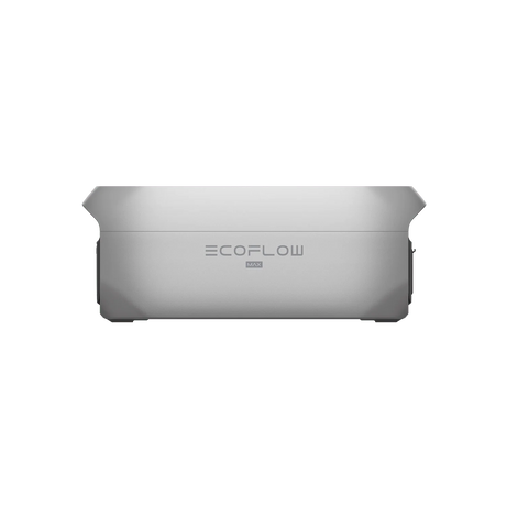 Front view of a silver EcoFlow Max portable power station against a plain background